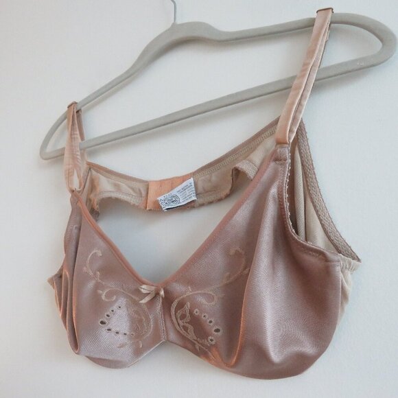 VINTAGE MINIMZER BY LILYETTE Satin Embroidered Bra in Nude Beige - Size 36B - Picture 9 of 15